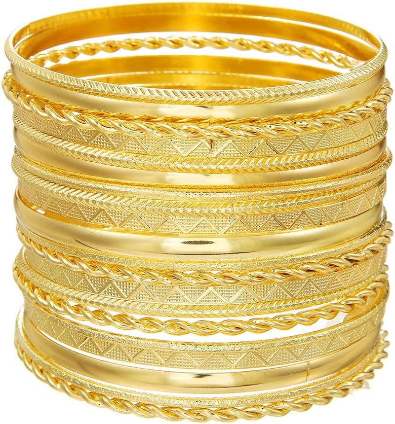RINTOLER Store 16Pcs Gold Bangle Bracelets for Women - Multi Layer Stackable Textured Bracelets Boho Jewelrys Set. - Image 1